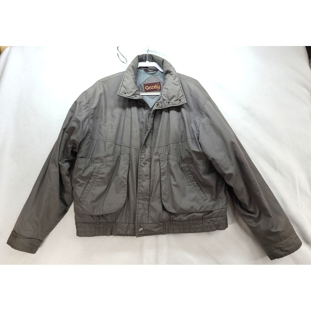Vintage Mens Grizzly Bomber Jacket Sz XL Well Loved w‎ Hide Away Hood